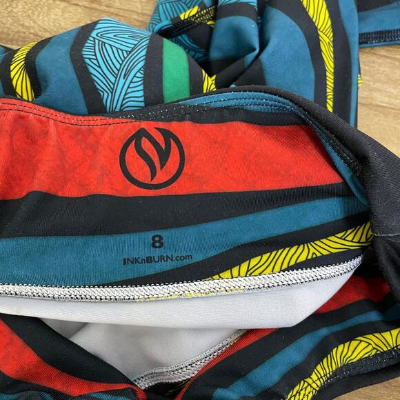 INKnBurn Womens Cropped Tights Size 6 Turtle Multi Run Jog Train Art Gym Workout - Picture 7 of 8